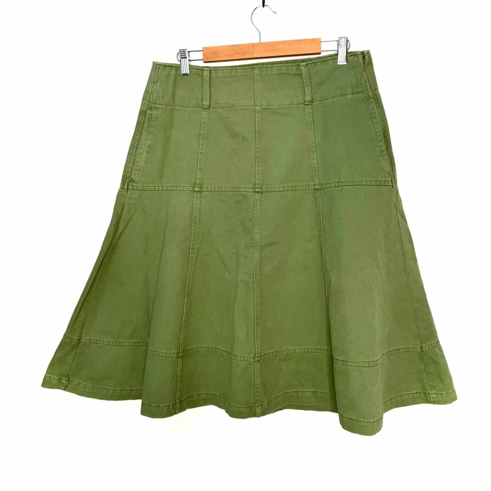 Free Assembly Flared Cotton Midi Skirt A-line Green Size 10 - Picture 4 of 6